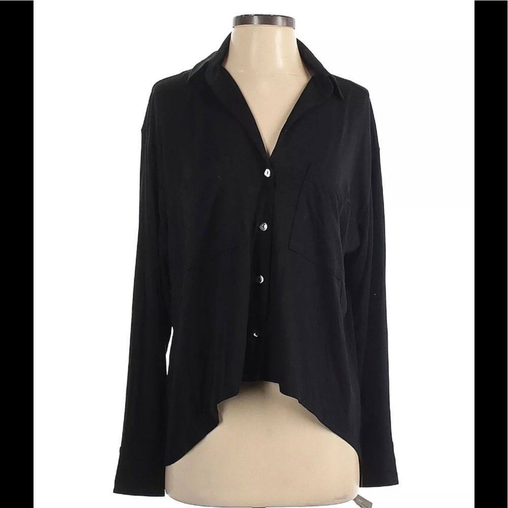 Naked Princess Women Black Long Sleeve Button-Down Shirt L